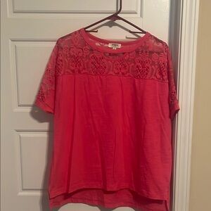 Umgee Red Sheer Blouse with Short Flutter Sleeves